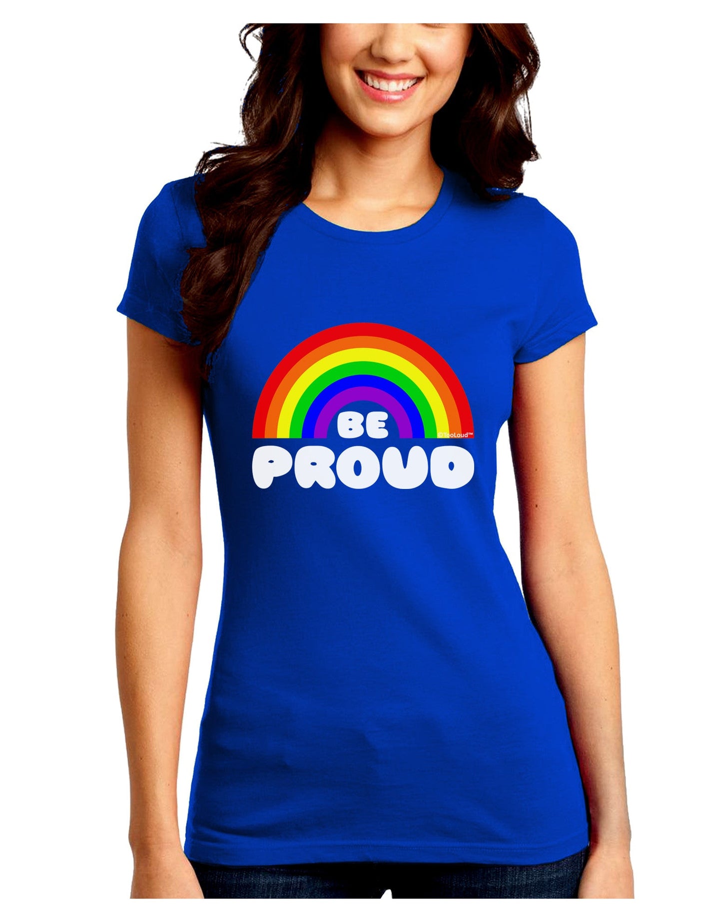 TooLoud Rainbow - Be Proud Gay Pride Juniors Crew Dark T-Shirt-T-Shirts Juniors Tops-TooLoud-Royal-Blue-Juniors Fitted Small-Davson Sales