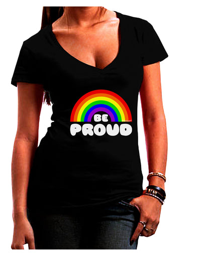 TooLoud Rainbow - Be Proud Gay Pride Juniors V-Neck Dark T-Shirt-Womens V-Neck T-Shirts-TooLoud-Black-Juniors Fitted Small-Davson Sales