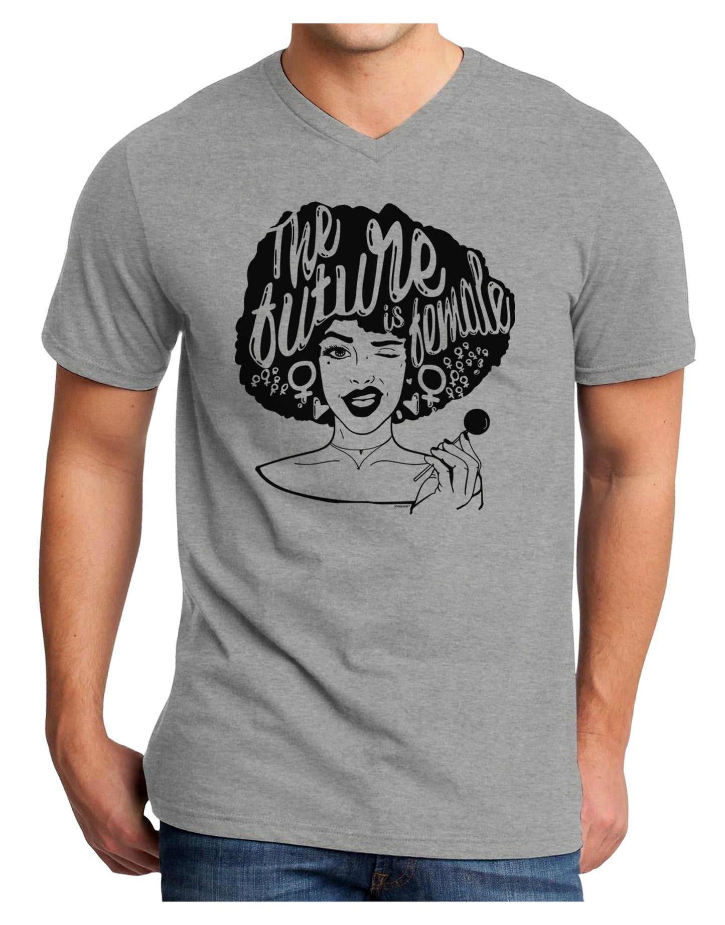 TooLoud The Future Is Female Adult V-Neck T-shirt-Mens V-Neck T-Shirt-TooLoud-HeatherGray-Small-Davson Sales
