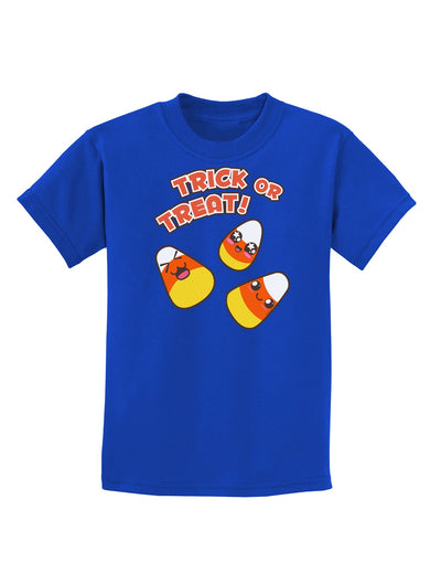 TooLoud Trick or Treat Cute Candy Corn Halloween Childrens Dark T-Shirt-Childrens T-Shirt-TooLoud-Royal-Blue-X-Small-Davson Sales