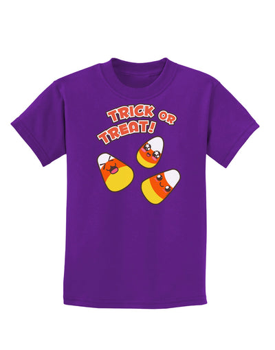 TooLoud Trick or Treat Cute Candy Corn Halloween Childrens Dark T-Shirt-Childrens T-Shirt-TooLoud-Purple-X-Small-Davson Sales