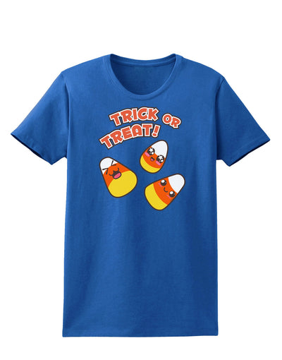 TooLoud Trick or Treat Cute Candy Corn Halloween Womens Dark T-Shirt-Womens T-Shirt-TooLoud-Royal-Blue-X-Small-Davson Sales