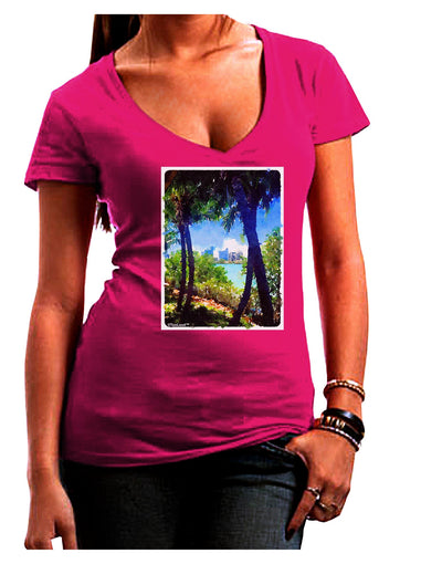 TooLoud Tropical Skyline Juniors V-Neck Dark T-Shirt-Womens V-Neck T-Shirts-TooLoud-Hot-Pink-Juniors Fitted Small-Davson Sales