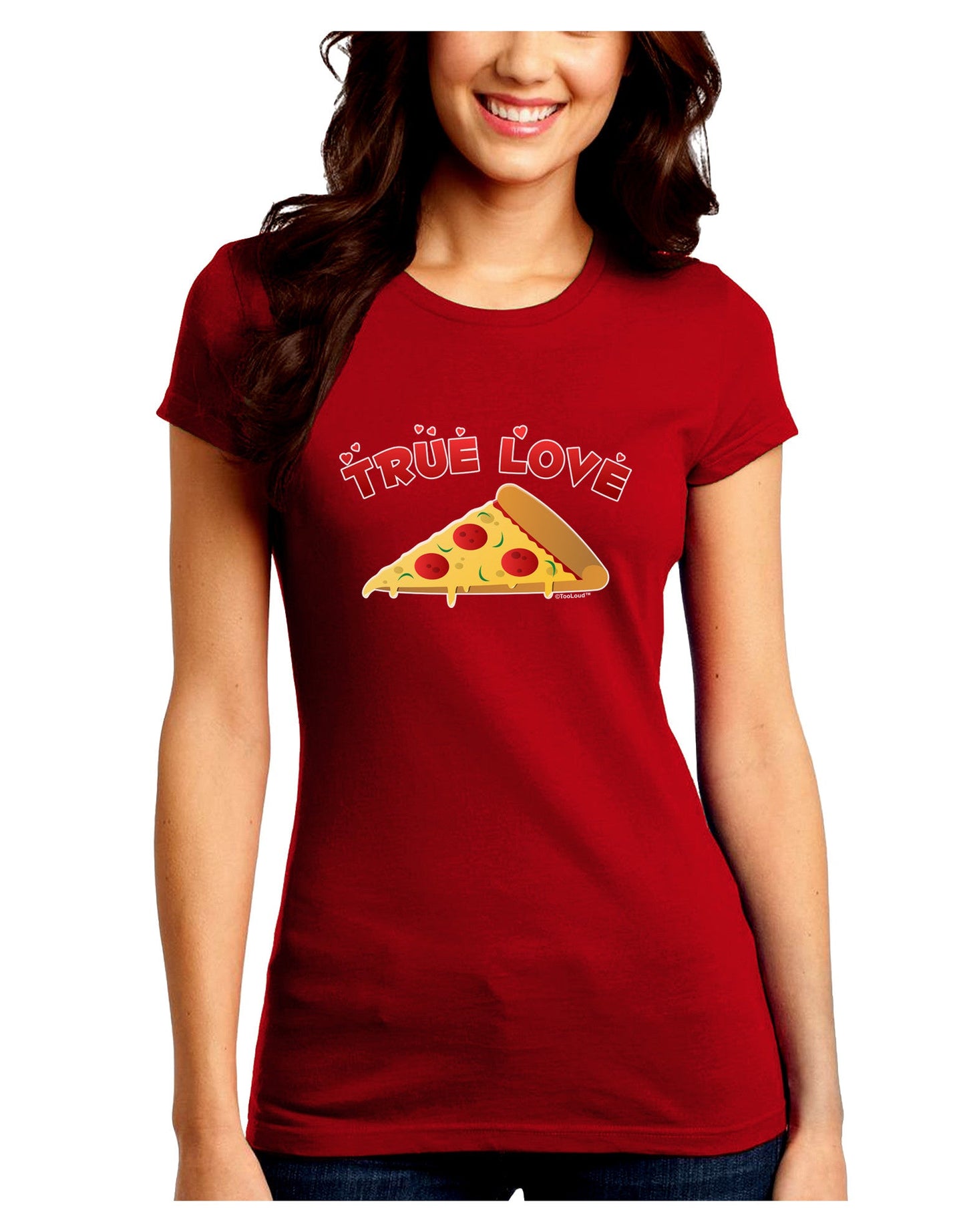 TooLoud True Love - Pizza Juniors Petite Crew Dark T-Shirt-T-Shirts Juniors Tops-TooLoud-Red-Juniors Fitted Small-Davson Sales