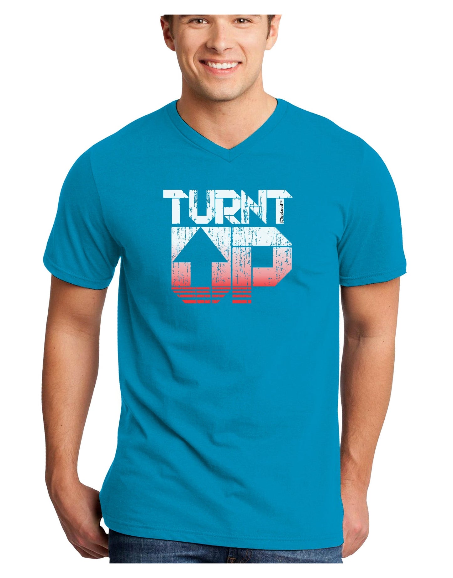 TooLoud Turnt Up Distressed Adult Dark V-Neck T-Shirt-Mens V-Neck T-Shirt-TooLoud-Turquoise-Small-Davson Sales