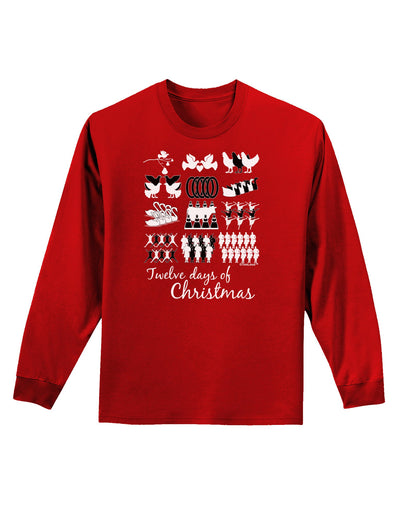 TooLoud Twelve Days of Christmas Text Adult Long Sleeve Dark T-Shirt-TooLoud-Red-Small-Davson Sales