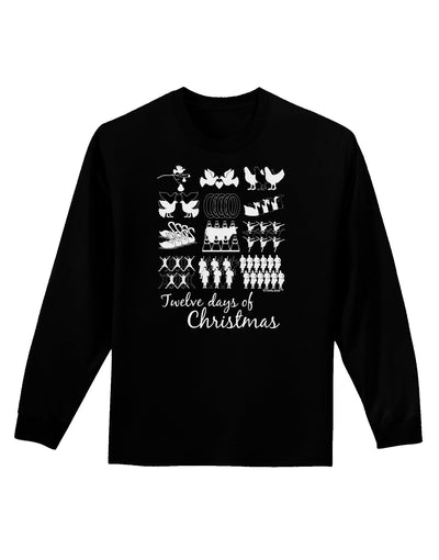 TooLoud Twelve Days of Christmas Text Adult Long Sleeve Dark T-Shirt-TooLoud-Black-Small-Davson Sales