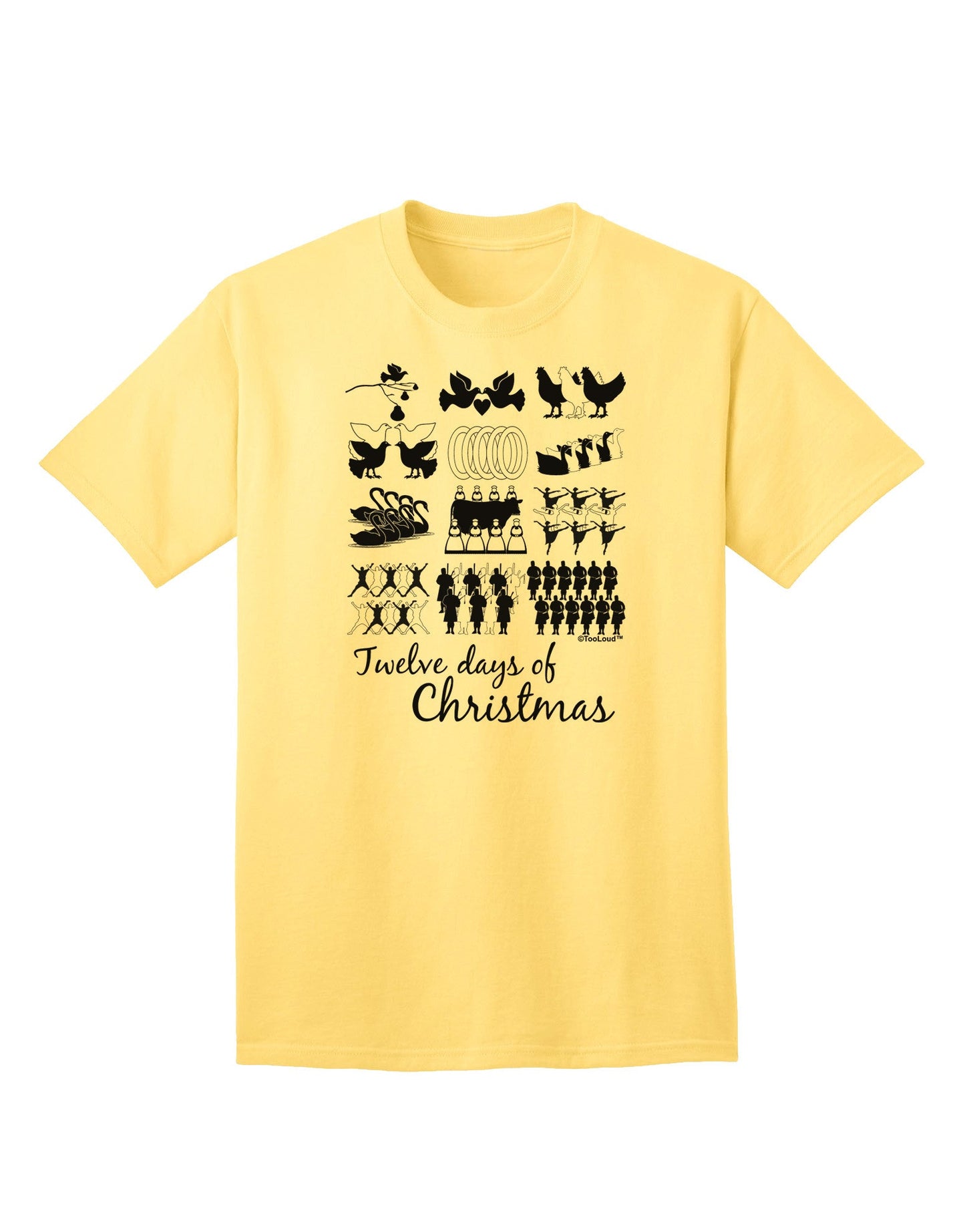 TooLoud Twelve Days of Christmas Text Adult T-Shirt-unisex t-shirt-TooLoud-Yellow-Small-Davson Sales