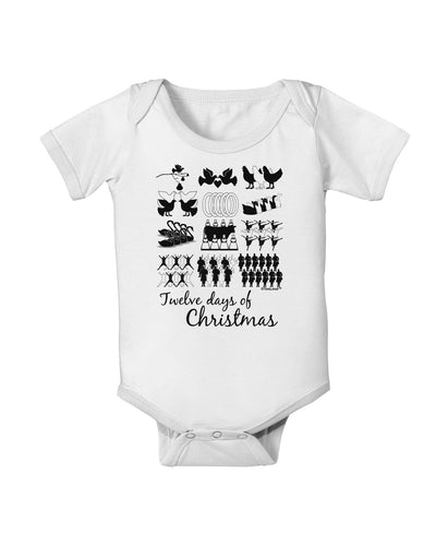 TooLoud Twelve Days of Christmas Text Baby Romper Bodysuit-Baby Romper-TooLoud-White-06-Months-Davson Sales