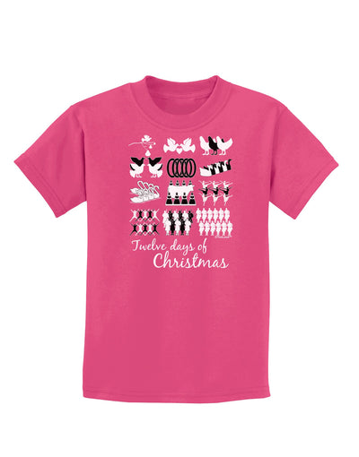 TooLoud Twelve Days of Christmas Text Childrens Dark T-Shirt-Childrens T-Shirt-TooLoud-Sangria-X-Small-Davson Sales