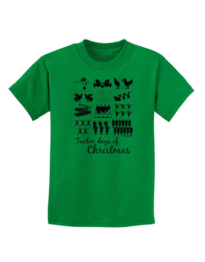 TooLoud Twelve Days of Christmas Text Childrens T-Shirt-Childrens T-Shirt-TooLoud-Kelly-Green-X-Small-Davson Sales