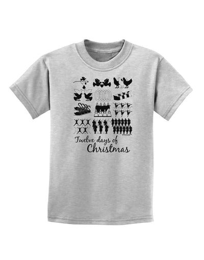 TooLoud Twelve Days of Christmas Text Childrens T-Shirt-Childrens T-Shirt-TooLoud-AshGray-X-Small-Davson Sales