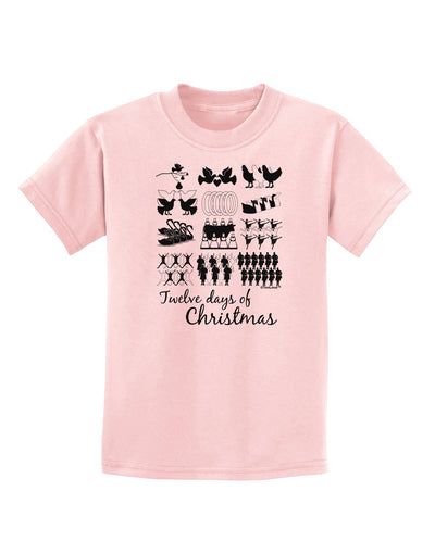 TooLoud Twelve Days of Christmas Text Childrens T-Shirt-Childrens T-Shirt-TooLoud-PalePink-X-Small-Davson Sales