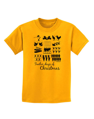 TooLoud Twelve Days of Christmas Text Childrens T-Shirt-Childrens T-Shirt-TooLoud-Gold-X-Small-Davson Sales