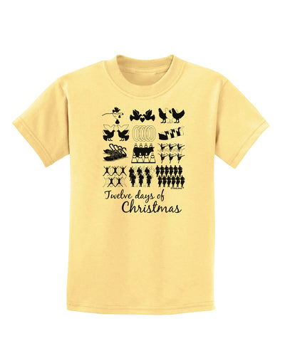 TooLoud Twelve Days of Christmas Text Childrens T-Shirt-Childrens T-Shirt-TooLoud-Daffodil-Yellow-X-Small-Davson Sales