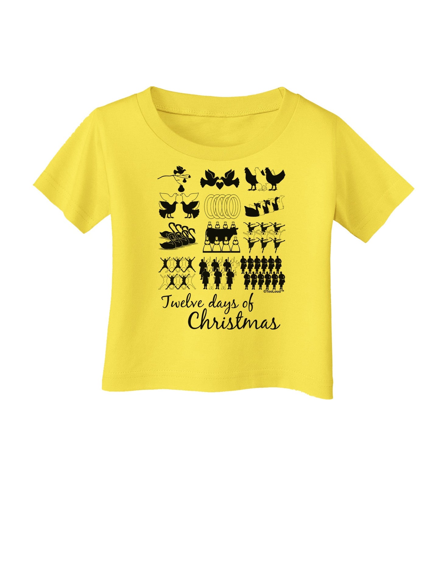 TooLoud Twelve Days of Christmas Text Infant T-Shirt-Infant T-Shirt-TooLoud-Yellow-06-Months-Davson Sales