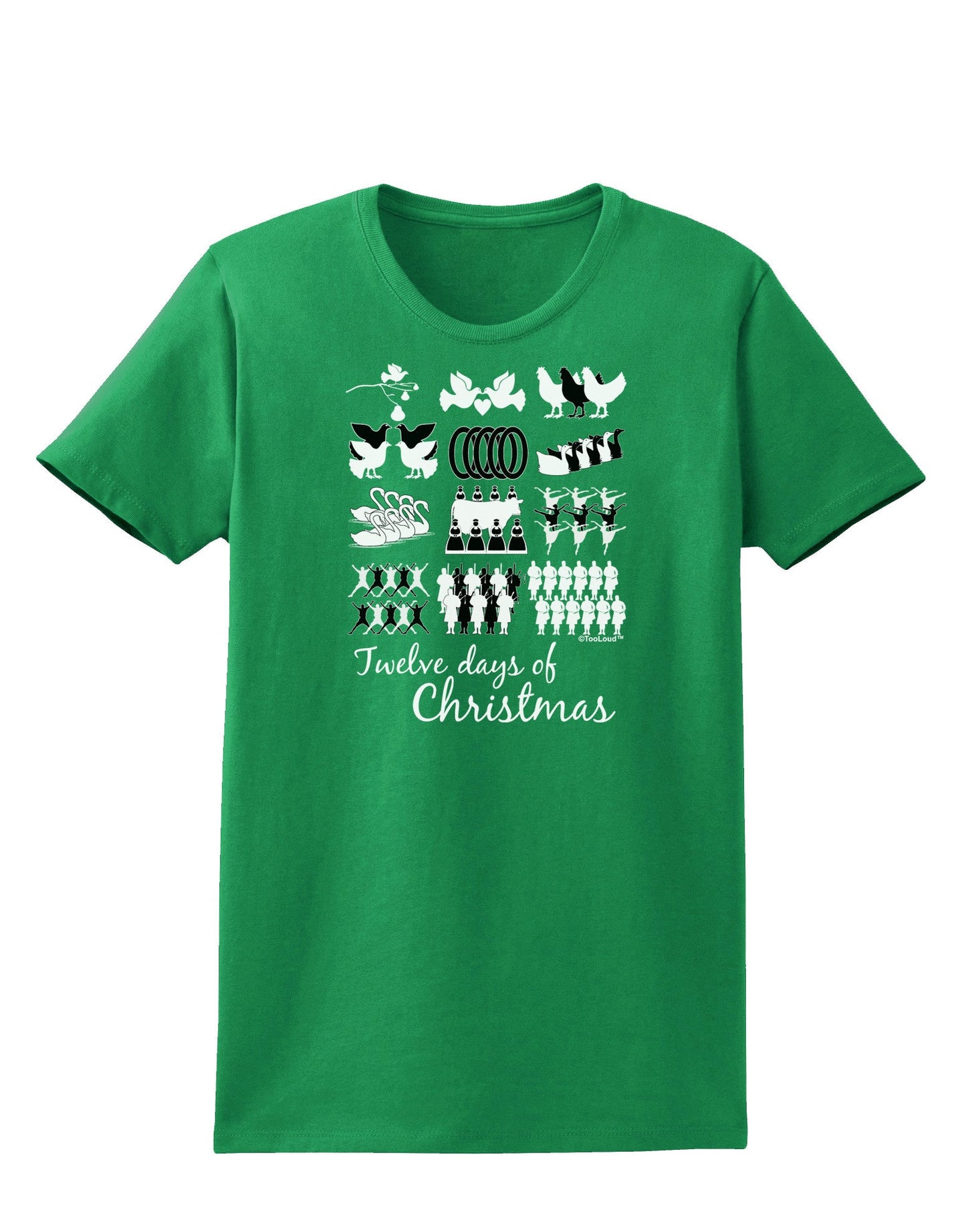 TooLoud Twelve Days of Christmas Text Womens Dark T-Shirt-TooLoud-Kelly-Green-X-Small-Davson Sales