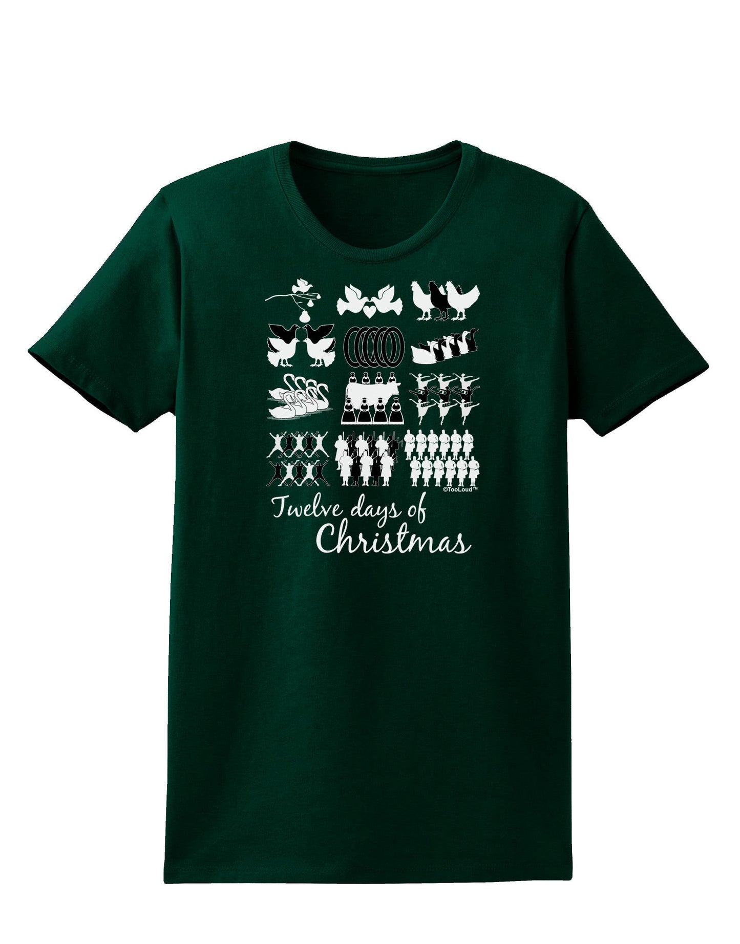 TooLoud Twelve Days of Christmas Text Womens Dark T-Shirt-TooLoud-Forest-Green-Small-Davson Sales