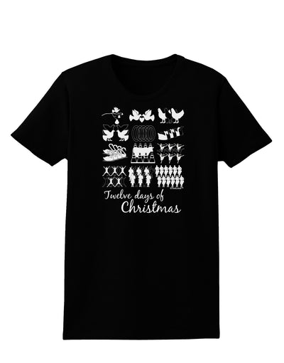 TooLoud Twelve Days of Christmas Text Womens Dark T-Shirt-TooLoud-Black-X-Small-Davson Sales