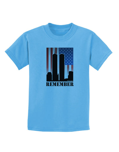 TooLoud Twin Towers Remember Childrens T-Shirt-Childrens T-Shirt-TooLoud-Aquatic-Blue-X-Small-Davson Sales