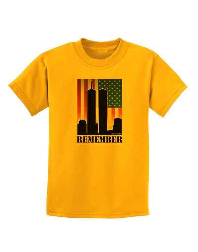 TooLoud Twin Towers Remember Childrens T-Shirt-Childrens T-Shirt-TooLoud-Gold-X-Small-Davson Sales