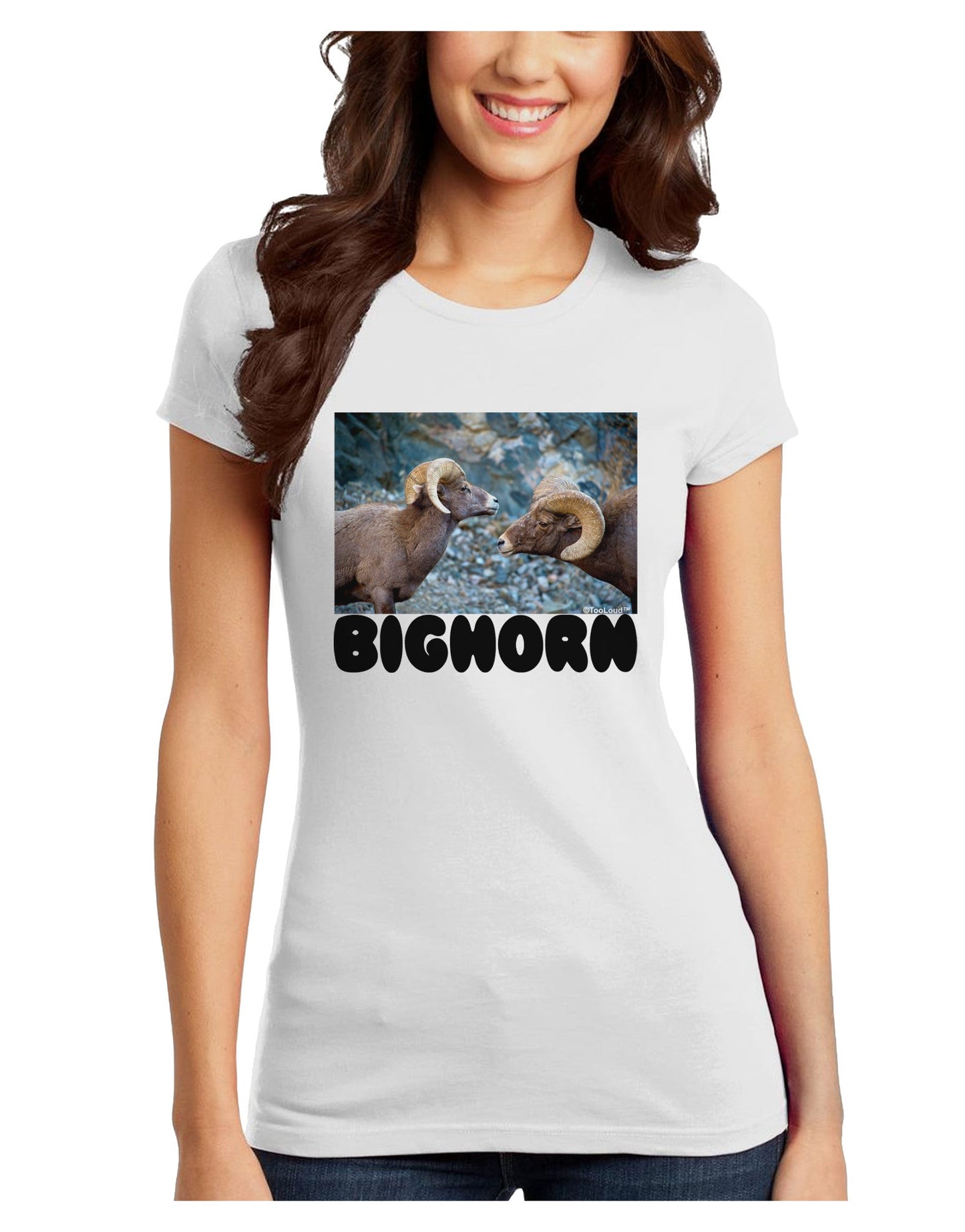TooLoud Two Bighorn Rams Text Juniors T-Shirt-Womens Juniors T-Shirt-TooLoud-White-Juniors Fitted X-Small-Davson Sales