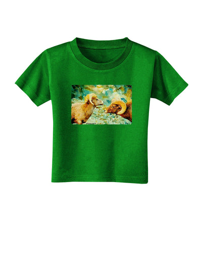 TooLoud Two Bighorn Rams Watercolor Toddler T-Shirt Dark-Toddler T-Shirt-TooLoud-Clover-Green-2T-Davson Sales