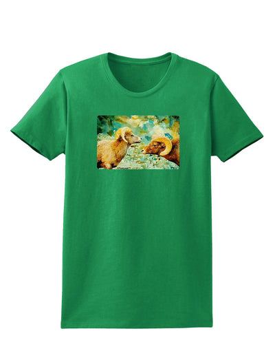 TooLoud Two Bighorn Rams Watercolor Womens Dark T-Shirt-TooLoud-Kelly-Green-X-Small-Davson Sales