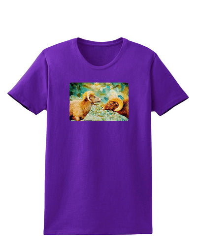 TooLoud Two Bighorn Rams Watercolor Womens Dark T-Shirt-TooLoud-Purple-X-Small-Davson Sales