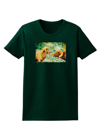 TooLoud Two Bighorn Rams Watercolor Womens Dark T-Shirt-TooLoud-Forest-Green-Small-Davson Sales