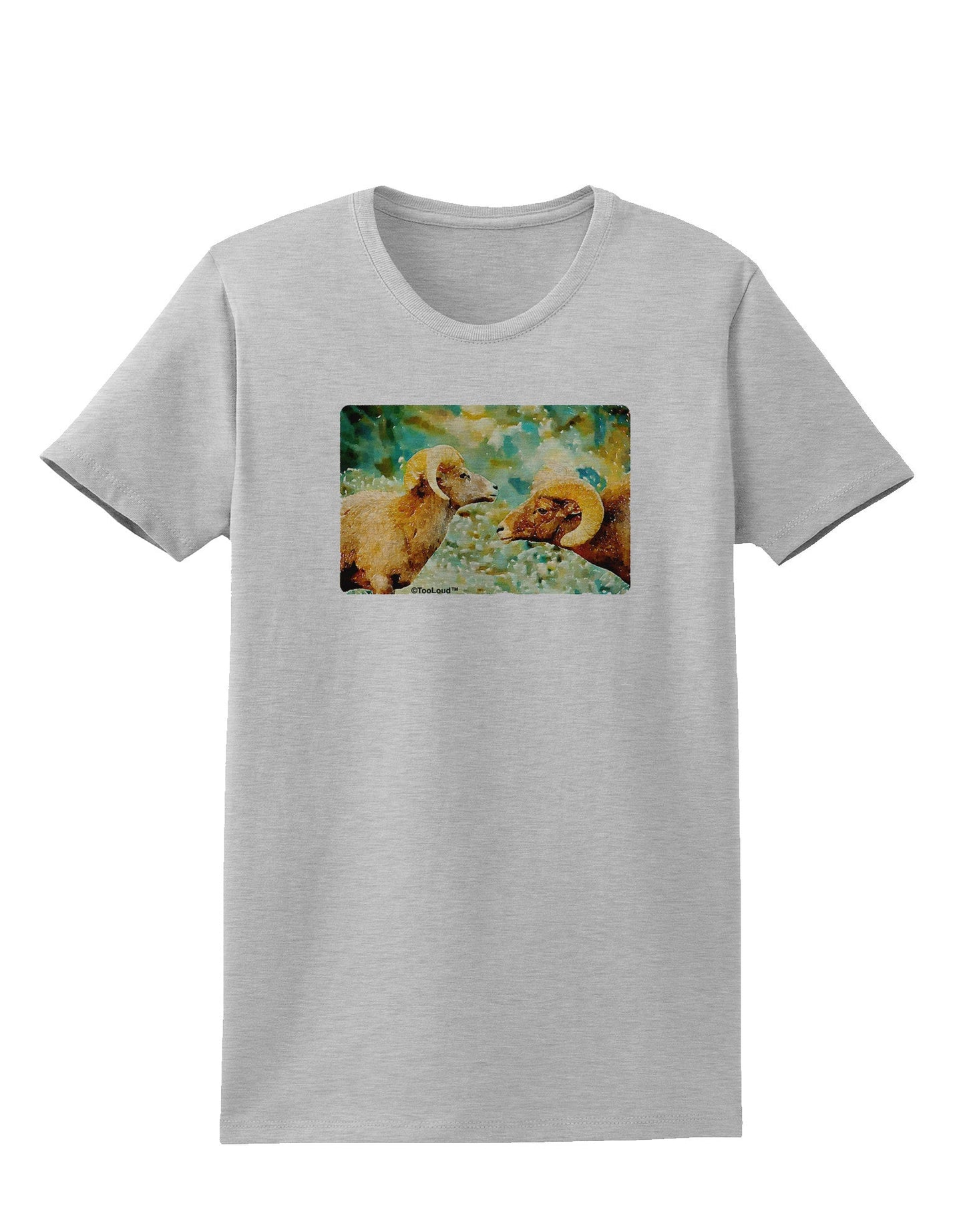 TooLoud Two Bighorn Rams Watercolor Womens T-Shirt-Womens T-Shirt-TooLoud-AshGray-X-Small-Davson Sales