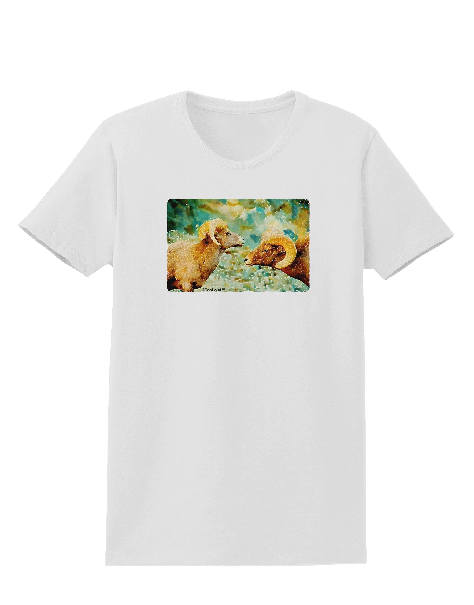 TooLoud Two Bighorn Rams Watercolor Womens T-Shirt-Womens T-Shirt-TooLoud-White-X-Small-Davson Sales