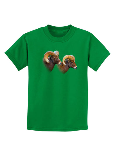 TooLoud Two Majestic Bighorn Rams Childrens Dark T-Shirt-Childrens T-Shirt-TooLoud-Kelly-Green-X-Small-Davson Sales