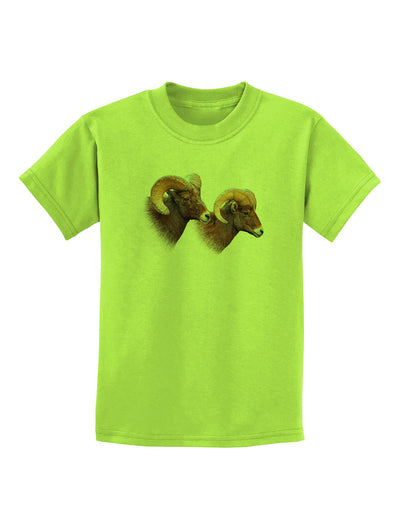 TooLoud Two Majestic Bighorn Rams Childrens T-Shirt-Childrens T-Shirt-TooLoud-Lime-Green-X-Small-Davson Sales