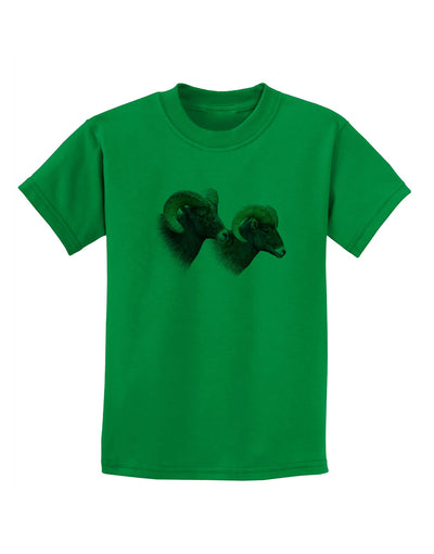 TooLoud Two Majestic Bighorn Rams Childrens T-Shirt-Childrens T-Shirt-TooLoud-Kelly-Green-X-Small-Davson Sales