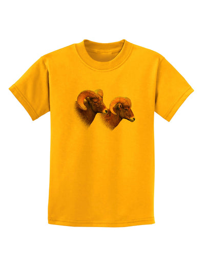 TooLoud Two Majestic Bighorn Rams Childrens T-Shirt-Childrens T-Shirt-TooLoud-Gold-X-Small-Davson Sales