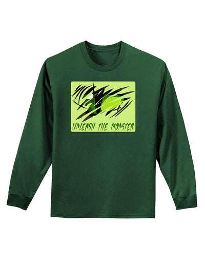 TooLoud Unleash The Monster Adult Long Sleeve Dark T-Shirt-TooLoud-Dark-Green-Small-Davson Sales