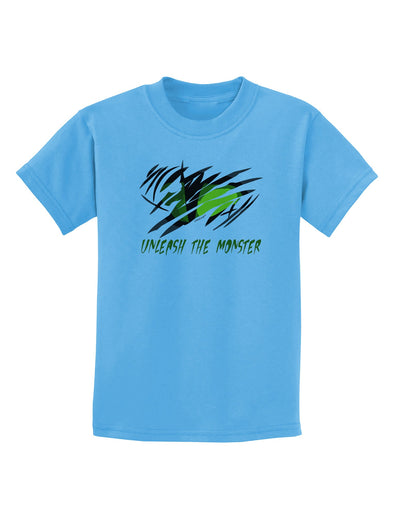 TooLoud Unleash The Monster Childrens T-Shirt-Childrens T-Shirt-TooLoud-Aquatic-Blue-X-Small-Davson Sales