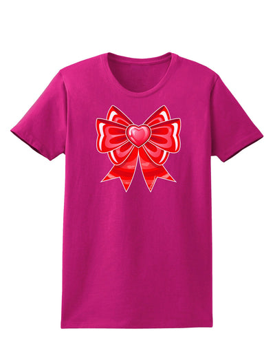 TooLoud Valentine's Day Heart Bow Womens Dark T-Shirt-TooLoud-Hot-Pink-Small-Davson Sales