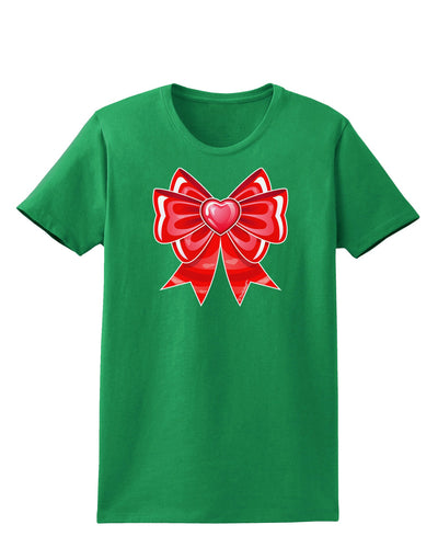 TooLoud Valentine's Day Heart Bow Womens Dark T-Shirt-TooLoud-Kelly-Green-X-Small-Davson Sales