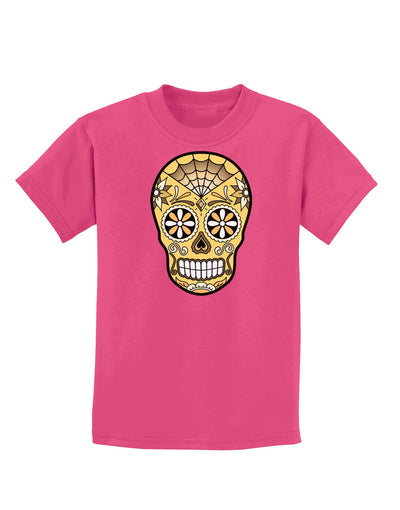 TooLoud Version 8 Gold Day of the Dead Calavera Childrens Dark T-Shirt-Childrens T-Shirt-TooLoud-Sangria-X-Small-Davson Sales