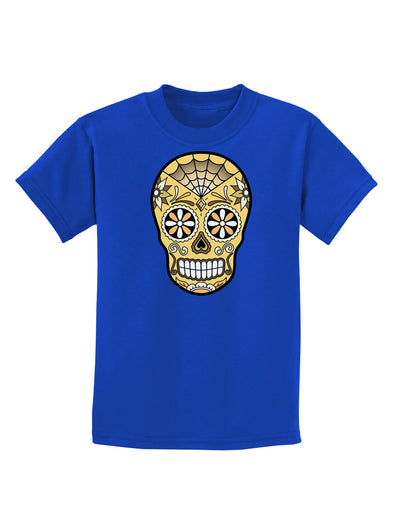 TooLoud Version 8 Gold Day of the Dead Calavera Childrens Dark T-Shirt-Childrens T-Shirt-TooLoud-Royal-Blue-X-Small-Davson Sales