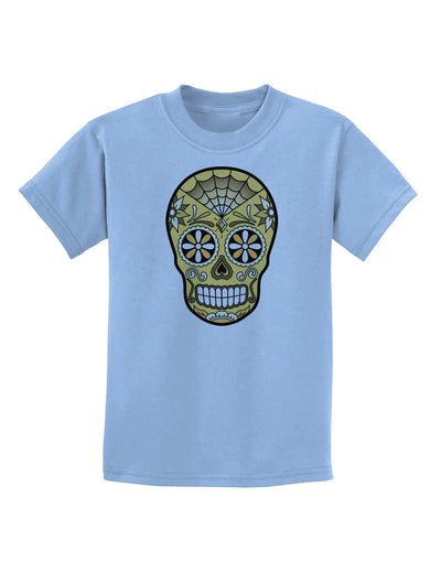 TooLoud Version 8 Gold Day of the Dead Calavera Childrens T-Shirt-Childrens T-Shirt-TooLoud-Light-Blue-X-Small-Davson Sales