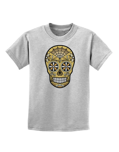 TooLoud Version 8 Gold Day of the Dead Calavera Childrens T-Shirt-Childrens T-Shirt-TooLoud-AshGray-X-Small-Davson Sales