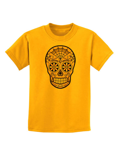 TooLoud Version 8 Gold Day of the Dead Calavera Childrens T-Shirt-Childrens T-Shirt-TooLoud-Gold-X-Small-Davson Sales