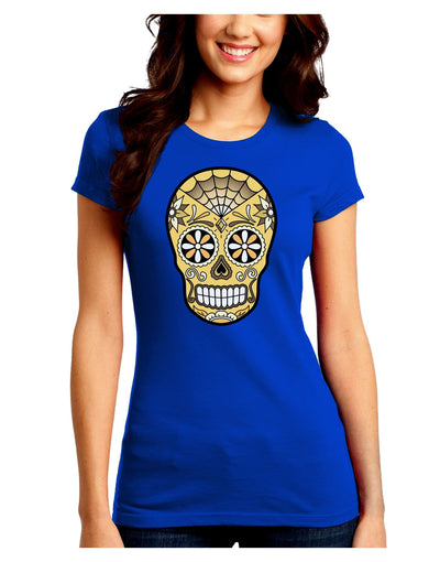 TooLoud Version 8 Gold Day of the Dead Calavera Juniors Crew Dark T-Shirt-T-Shirts Juniors Tops-TooLoud-Royal-Blue-Juniors Fitted Small-Davson Sales