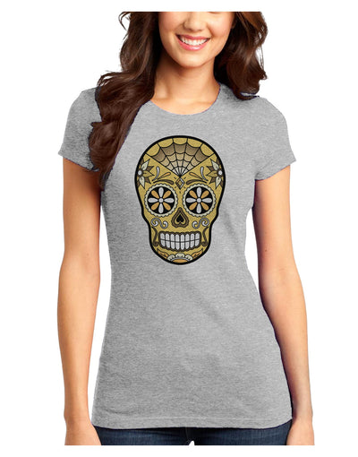 TooLoud Version 8 Gold Day of the Dead Calavera Juniors T-Shirt-Womens Juniors T-Shirt-TooLoud-Ash-Gray-Juniors Fitted XS-Davson Sales