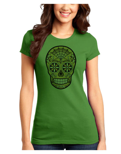 TooLoud Version 8 Gold Day of the Dead Calavera Juniors T-Shirt-Womens Juniors T-Shirt-TooLoud-Kiwi-Green-Juniors Fitted XS-Davson Sales