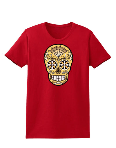 TooLoud Version 8 Gold Day of the Dead Calavera Womens Dark T-Shirt-Womens T-Shirt-TooLoud-Red-X-Small-Davson Sales