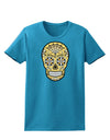 TooLoud Version 8 Gold Day of the Dead Calavera Womens Dark T-Shirt-Womens T-Shirt-TooLoud-Turquoise-X-Small-Davson Sales